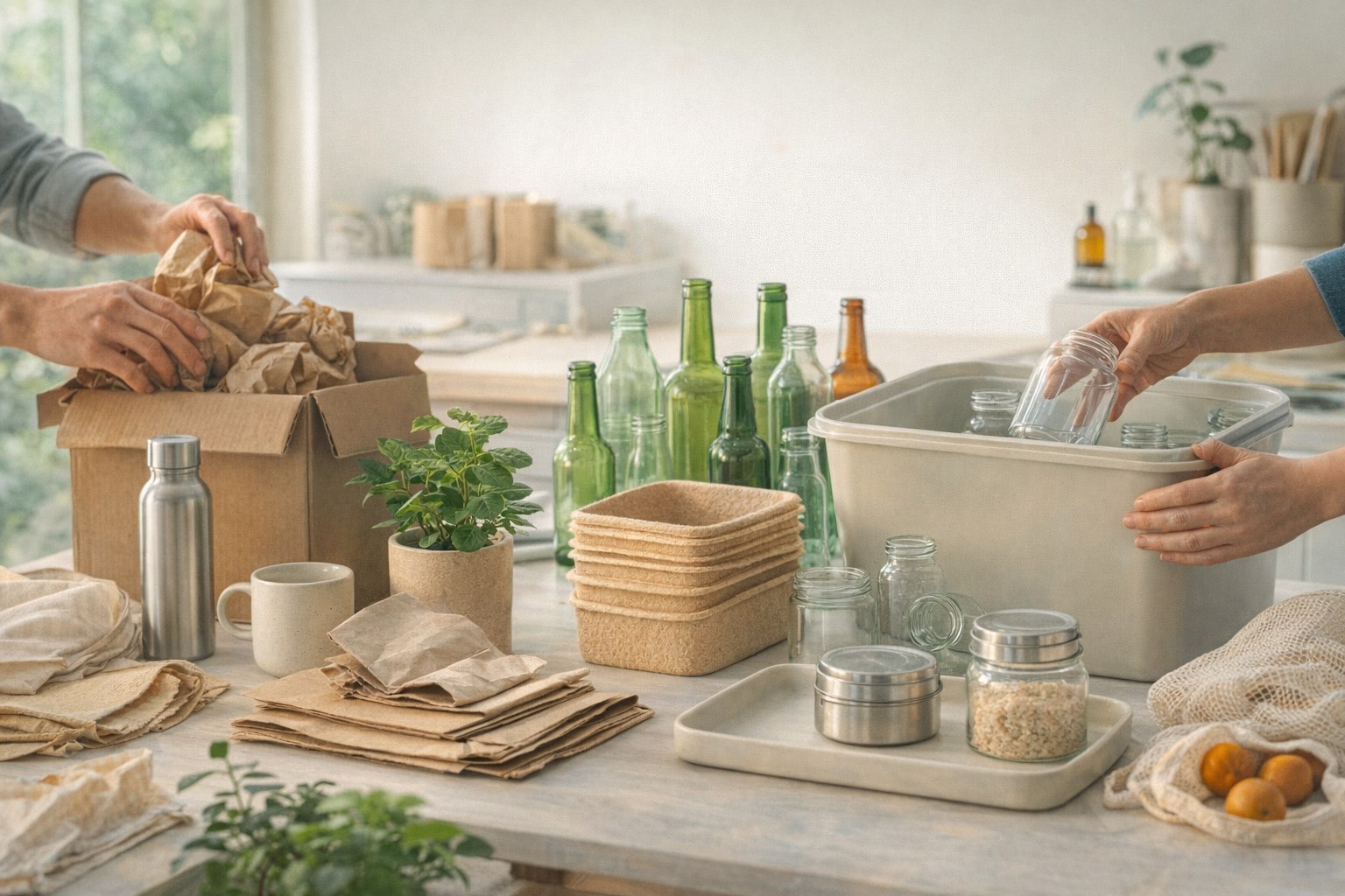 Objets du quotidien recyclables et materiaux reutilises