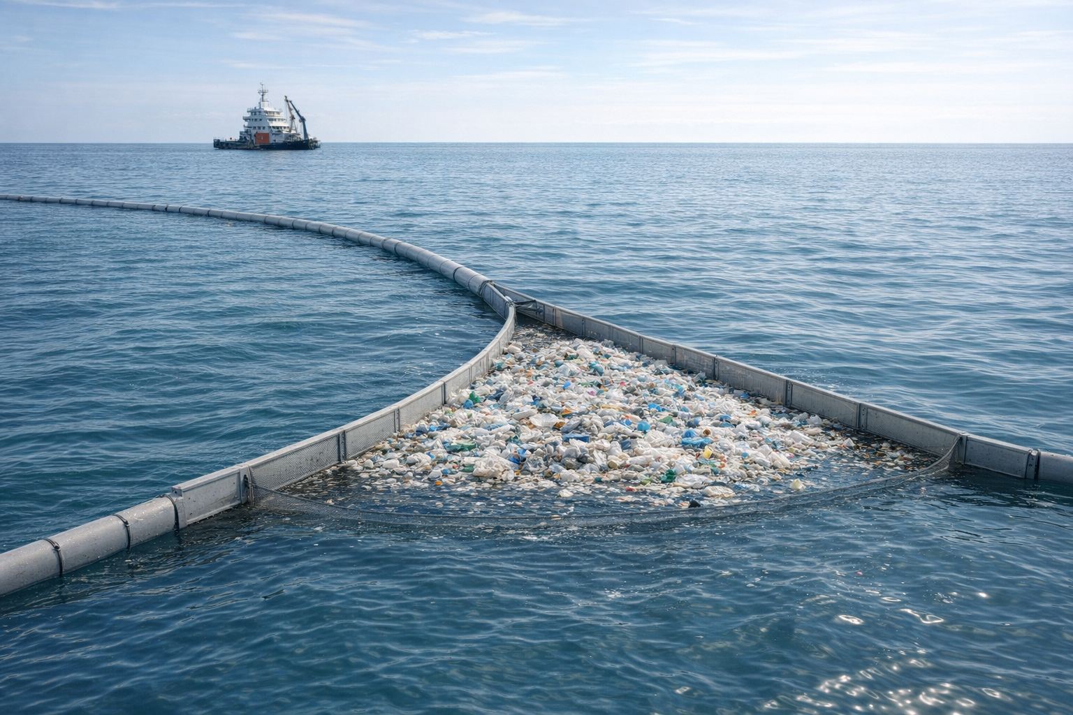 Systeme de depollution en mer collectant des plastiques