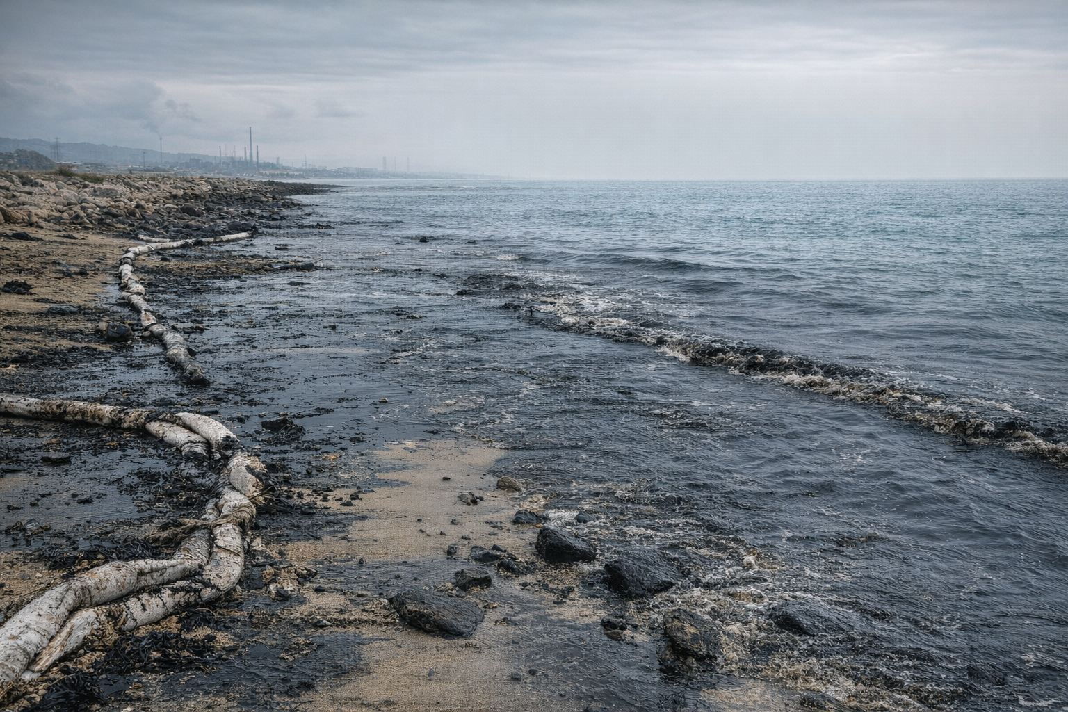 Littoral souille apres une pollution industrielle