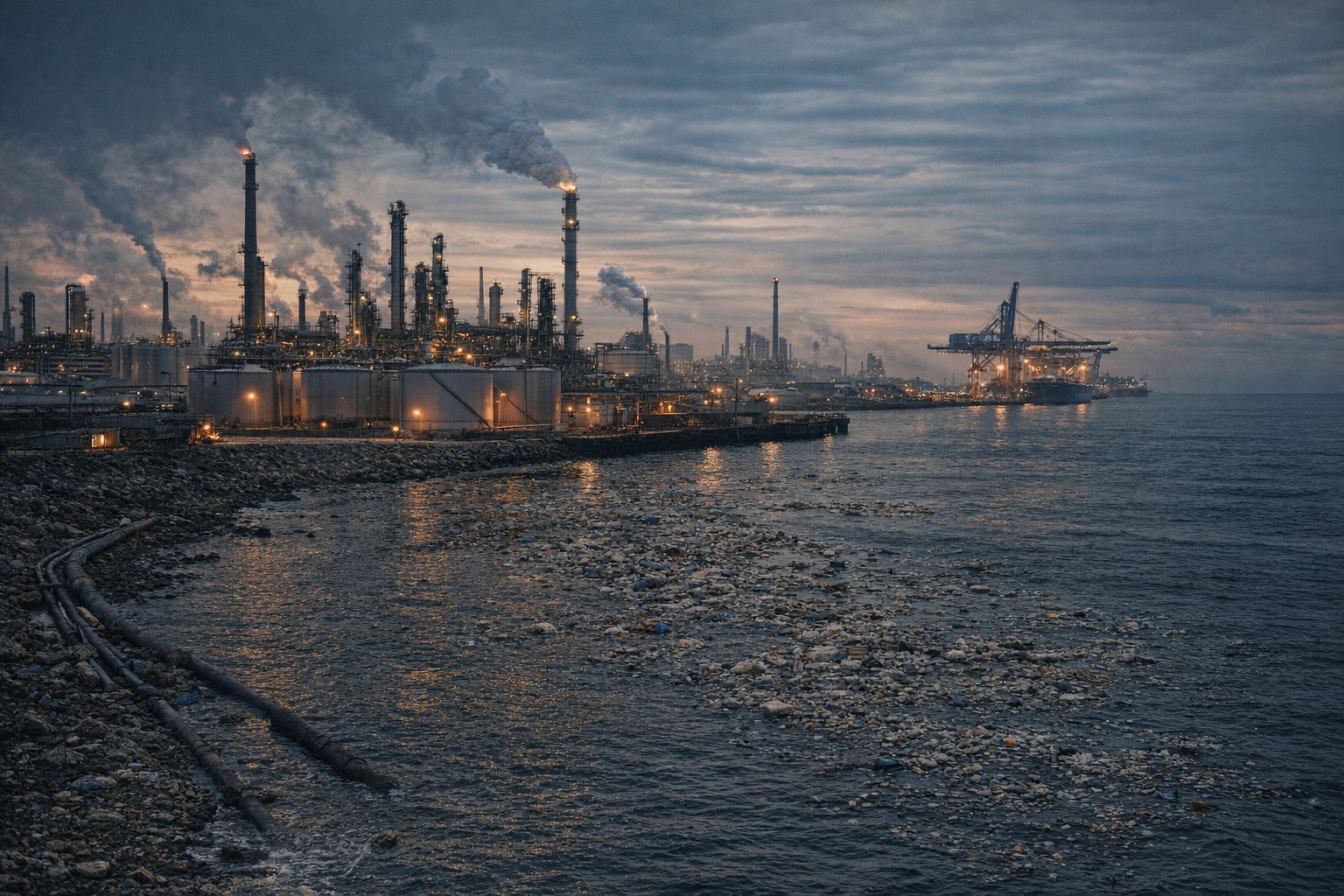 Complexe industriel polluant installe au bord de l eau