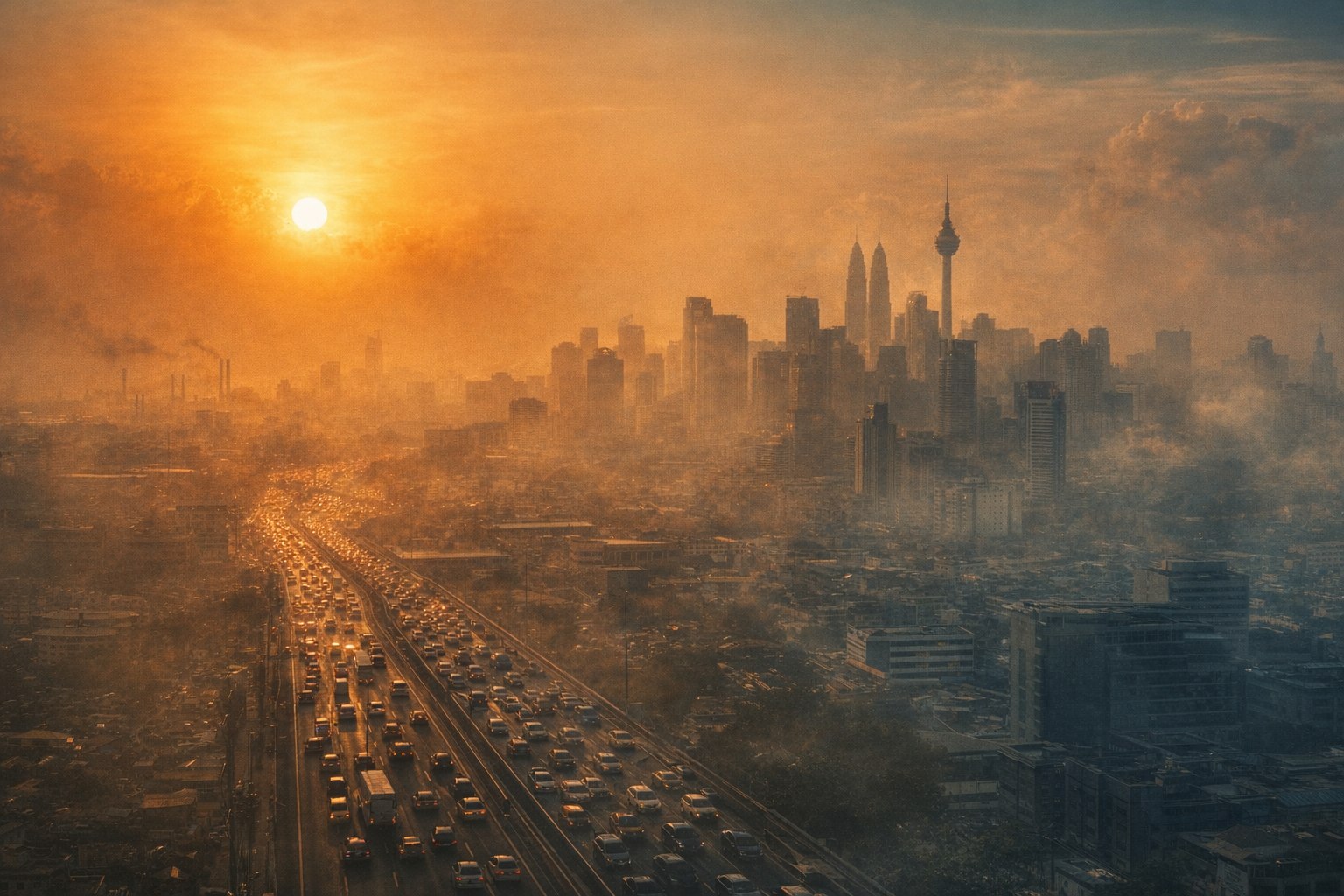 Ville sous chaleur et pollution atmospherique