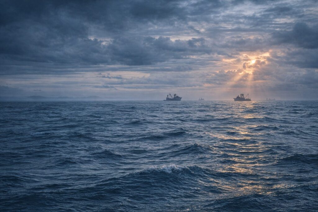 Ocean sous pression avec chalutiers industriels a l horizon
